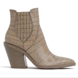 Rebecca Minkoff Tan Croc Embossed Leather Western Bohemian Ankle Boot